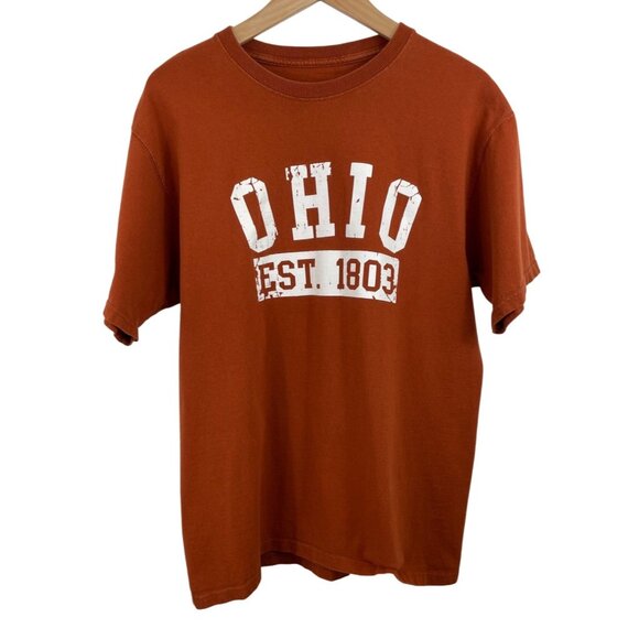 Vintage 90s Ohio EST. 1803 Orange Short Sleeve T -Shirt Mens Size Large - Picture 1 of 6